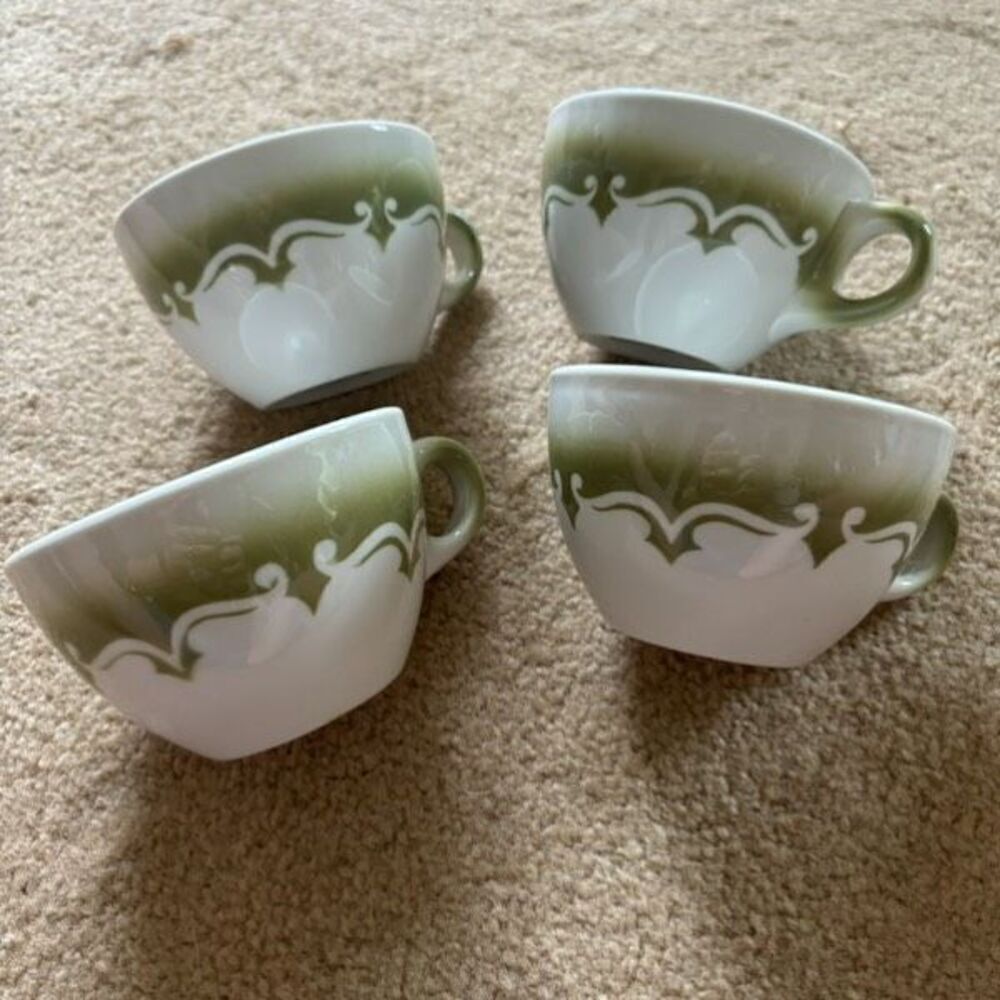 4 Jackson China Vintage Green & White Coffee Cups